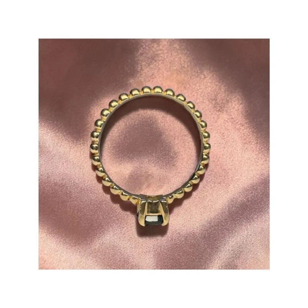14K Gold Natural Teal Sapphire Ring Beaded Band Size 6 2/3ct Unheated Sapphire